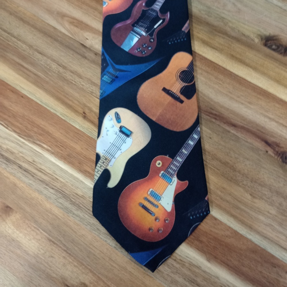 Vintage Ralph Marlin Tie Necktie‎ 1995 Guitar II Dale Stenton Music Novelty